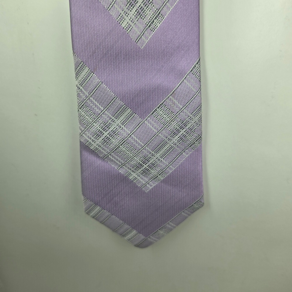 Gianni Zampini Italy Silk Tie Lavender Purple Gray Plaid Chevron Geometric Men